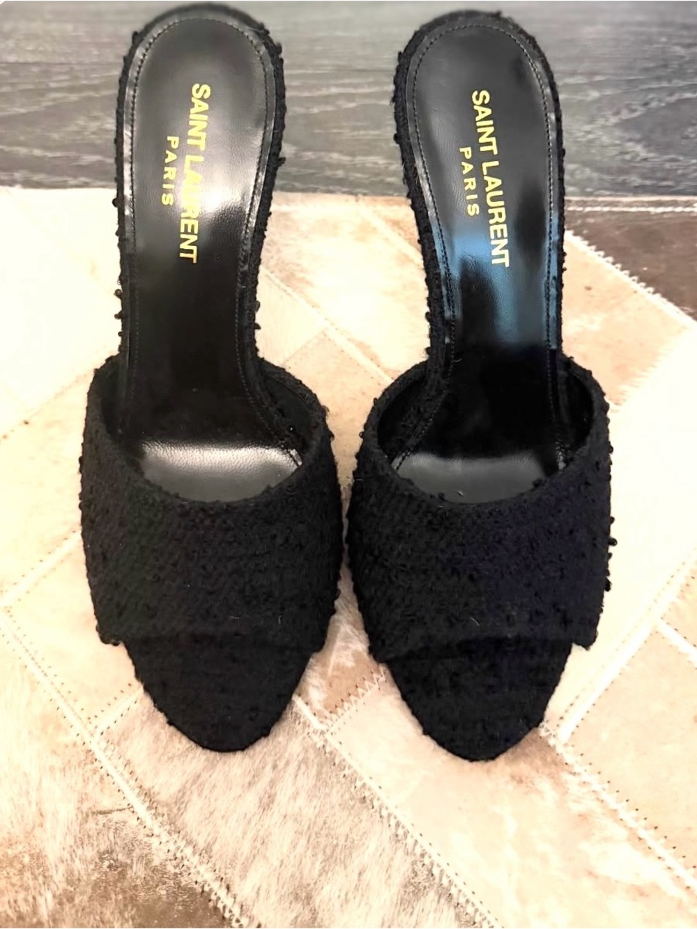 Saint Laurent Black Bouclé Mules